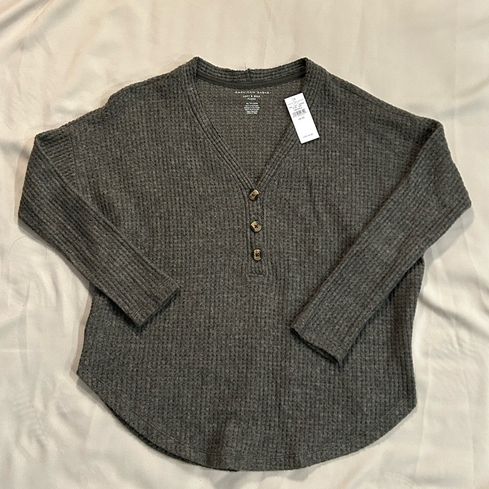 NWT American Eagle Soft & Sexy Plush Waffle Henley Long Sleeve Shirt - XS - Picture 2 of 10